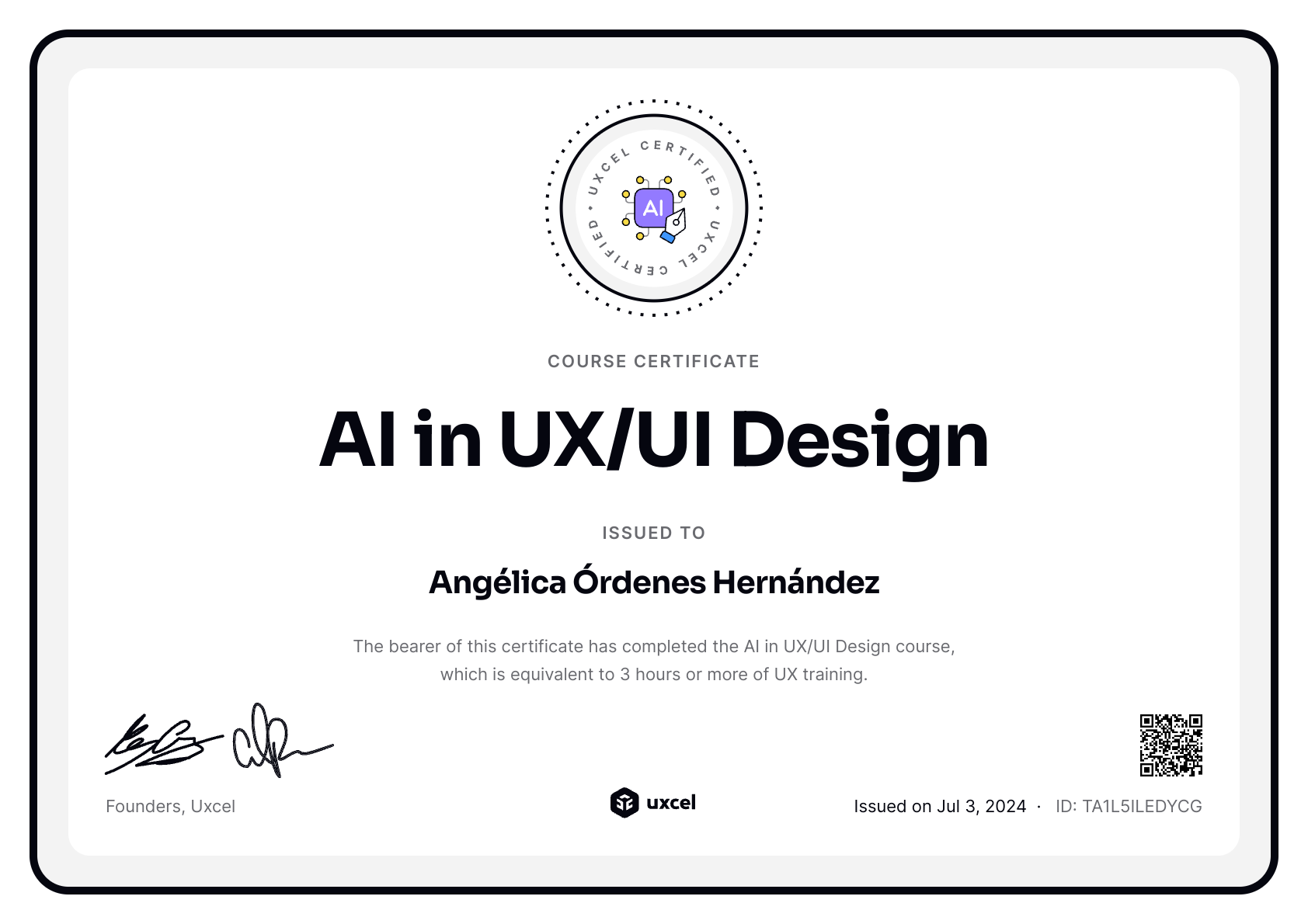 Angélica Órdenes Hernández's certificate